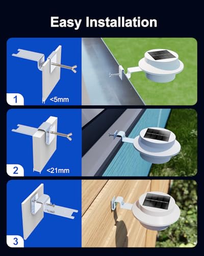 FALOVE 4 Pack White Solar Powered Gutter Lights Outdoor Decorative Waterproof Led Fence Lamp for Lighting Railing, Outside Wall, Deck, Garden, Path, Backyard, Sidewalk, Yard, Patio, No Drilling Installation - Image 2