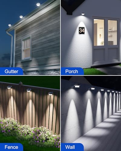 FALOVE 4 Pack White Solar Powered Gutter Lights Outdoor Decorative Waterproof Led Fence Lamp for Lighting Railing, Outside Wall, Deck, Garden, Path, Backyard, Sidewalk, Yard, Patio, No Drilling Installation - Image 4