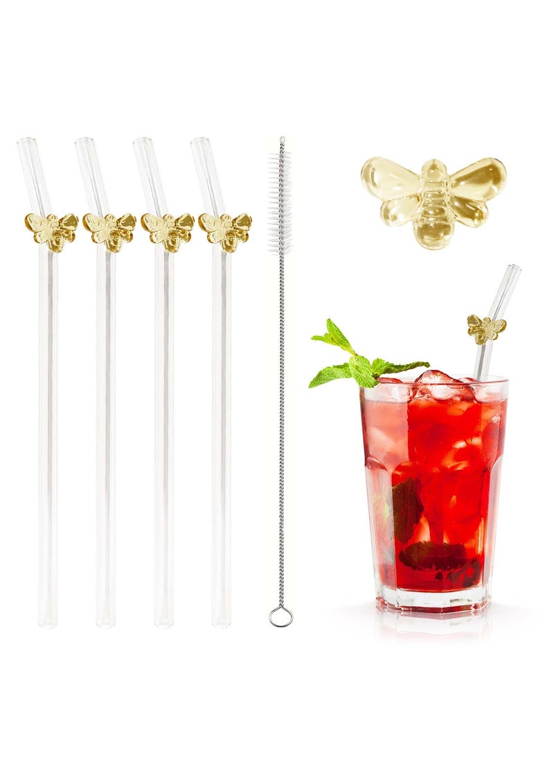 Generic Reusable Glass Straws Set of 4 with Bee Decoration – Eco-Friendly Drinking Straws with Cleaning Brush – Sweeten Every Sip Naturally!  - Image 1