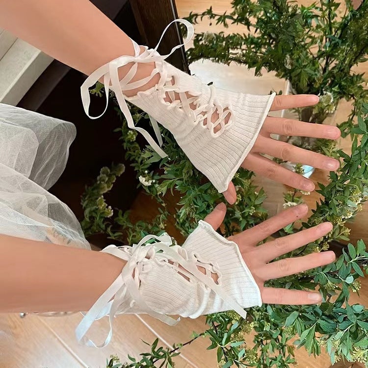 White Lace Sleeve Cuffs Summer Sun Protection Lolita Gloves Short White