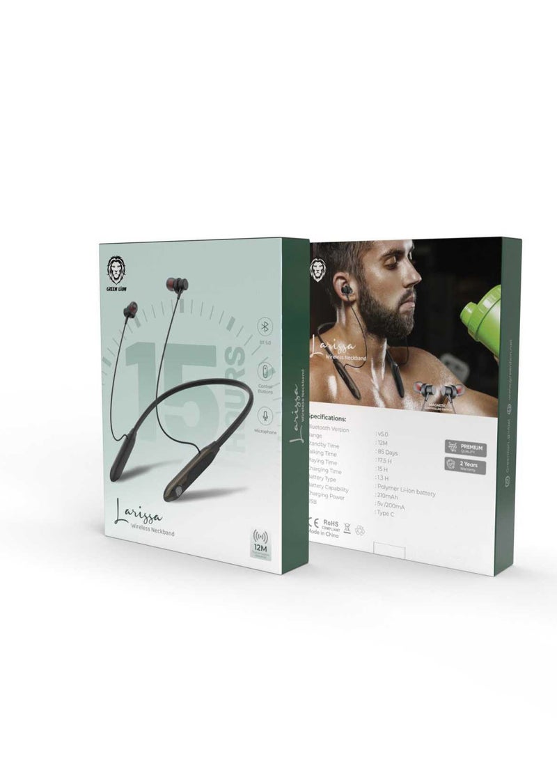 GREEN LION - Larissa Wireless Neckband Headphones with Microphone & Bluetooth 5 /Continuous Connectivity/Control Buttons for Music & Calls / Ergonomic Non Slip  Neckband Headphones for Workout & Gym - Black - Image 1