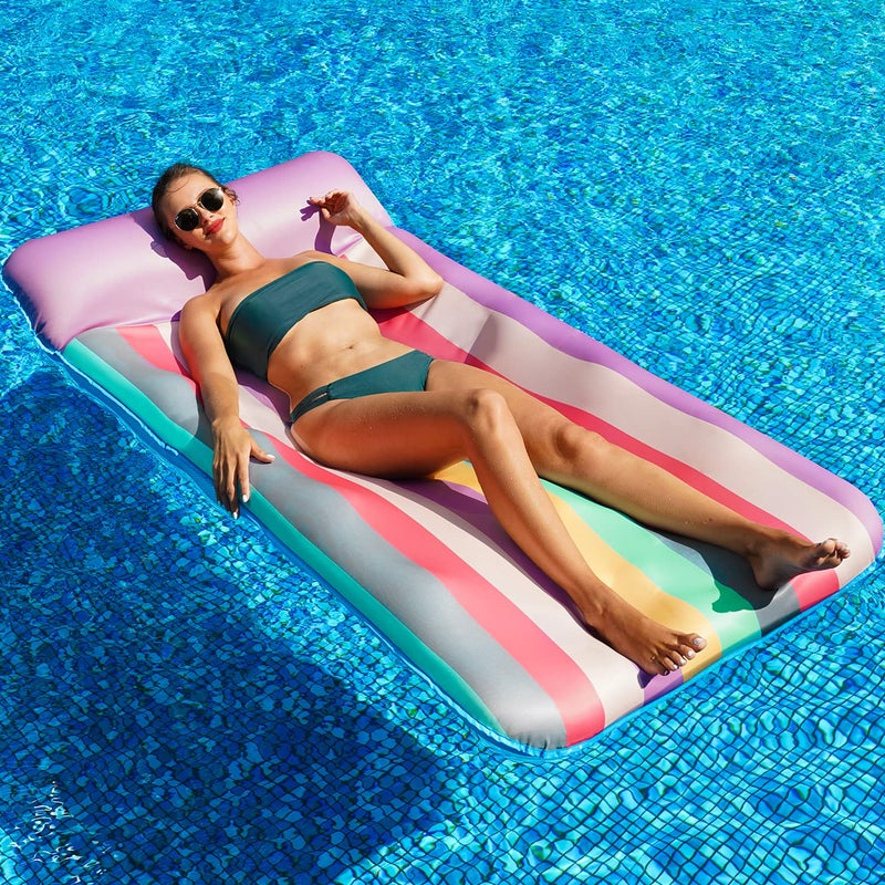 PARENTSWELL Oversized Pool Float 72 x 36 XLarge FabricCovered Pool Lounger with Headrest - Image 2