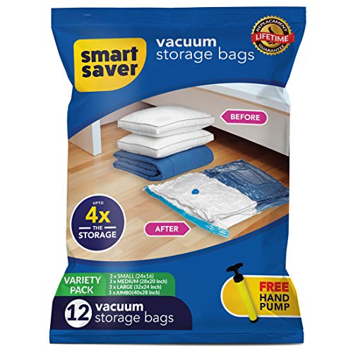 Smart Saver Reusable Vacuum Storage Bags Ziplock Space For Travel Plastic Bags For Clothes Transparent Storage For Blankets Cloth With Zip,Underbed Organizer Bigowl Saver Compression-Pack Of 12-Blue - Image 1
