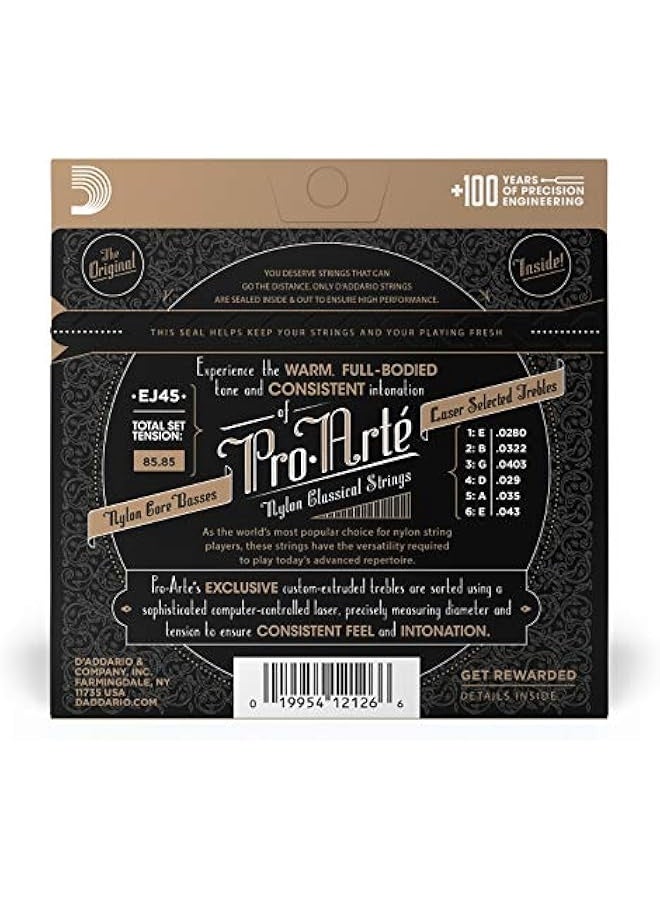 د'اداريو إي جي 45 أطقم اوتار قيثارة كلاسيكية نيلون، توتر عادي - أوتار باسات نيلون، تريبل مختارة بواسطة ليزر - تقدم توازن بين الحجم ومقاومة مريحة - مجموعة واحدة - Image 2