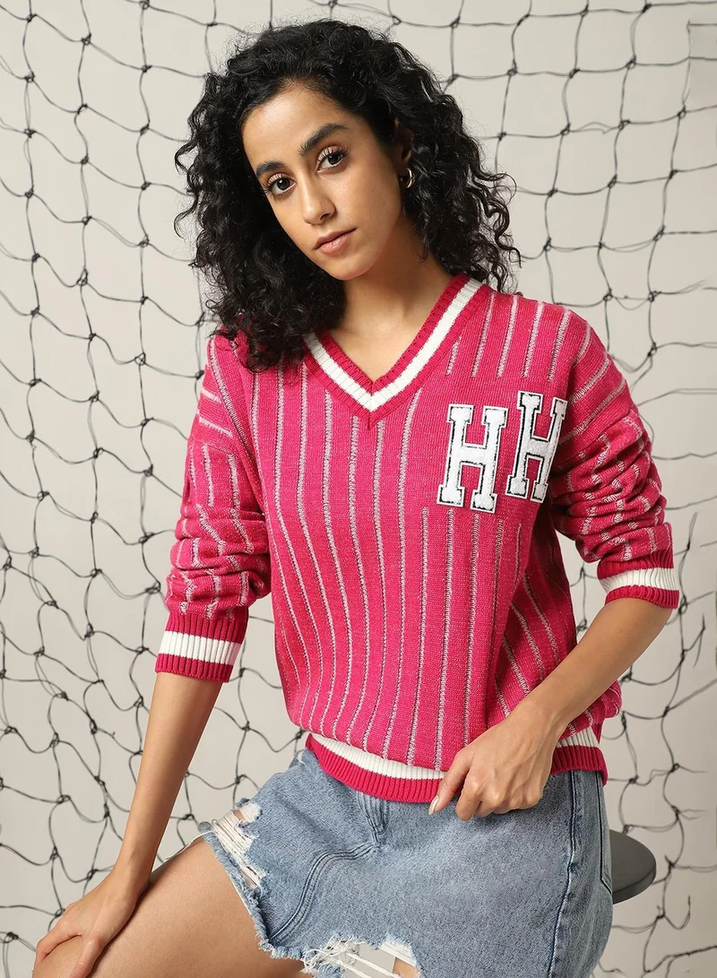 Women's Pink 100% Acrylic Solid Oversized Sweater