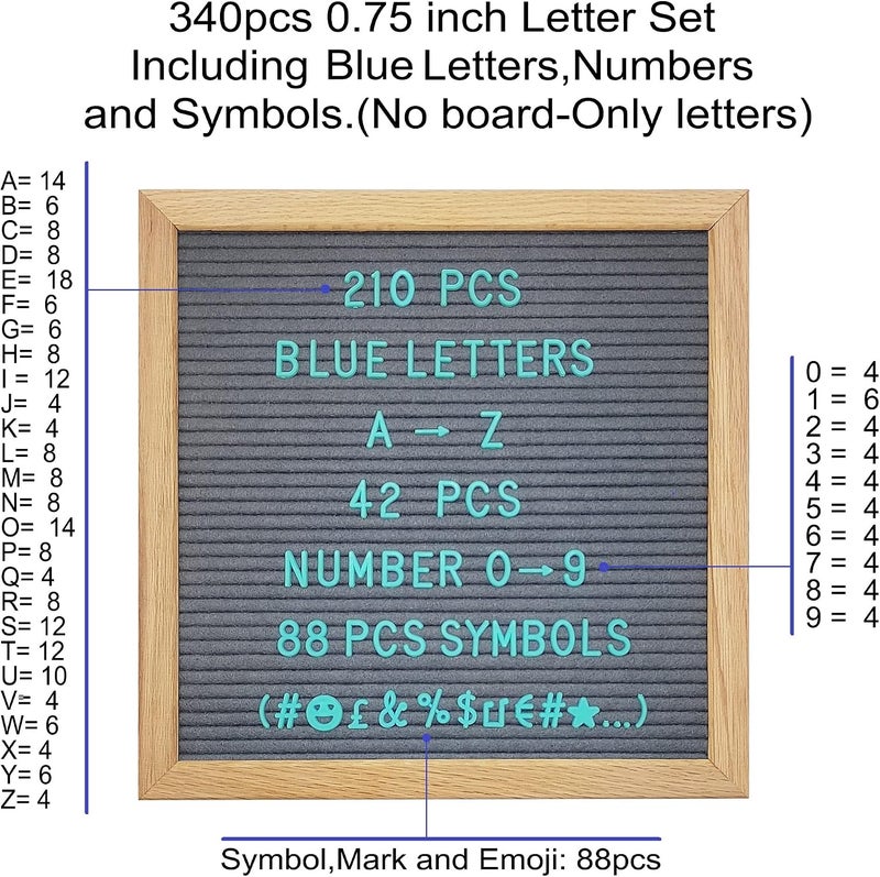 G GAMIT Felt Letter Board Letters Sets - Pre-cut 340pcs 3/4 Inch(0.75") Blue Letters with Canvas Bag(No Board Included) - Image 3