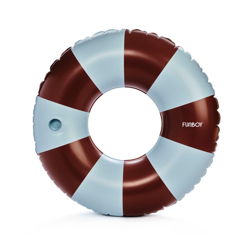 FUNBOY Giant Brown & Blue Stripe Inflatable Pool Float with Cup Holder, 48" Adult Inner Tube Swim Ring Pool Lounger - Image 1