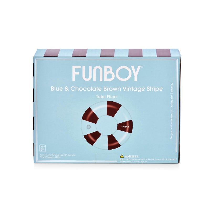 FUNBOY Giant Brown & Blue Stripe Inflatable Pool Float with Cup Holder, 48" Adult Inner Tube Swim Ring Pool Lounger - Image 3