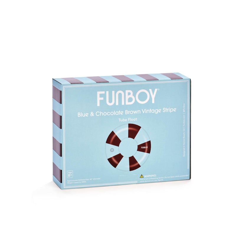 FUNBOY Giant Brown & Blue Stripe Inflatable Pool Float with Cup Holder, 48" Adult Inner Tube Swim Ring Pool Lounger - Image 2