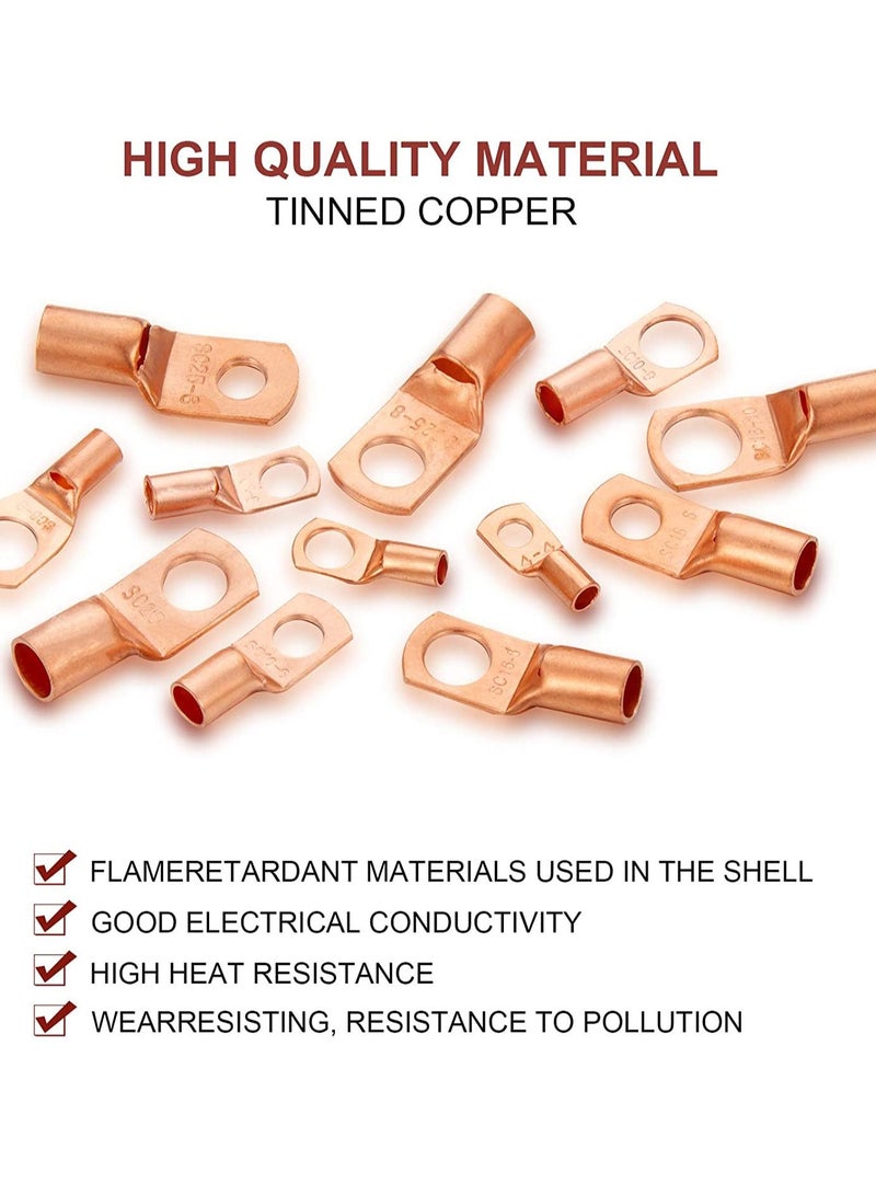 170 Pieces Copper Battery Cable Ends 12 Sizes Battery Wire Lugs Eyelets Tubular Ring Terminal Connectors Sc Terminals for Automotive Supplies Awg4, Awg6, Awg8, Awg10, Awg12 (metal Color) - Image 3