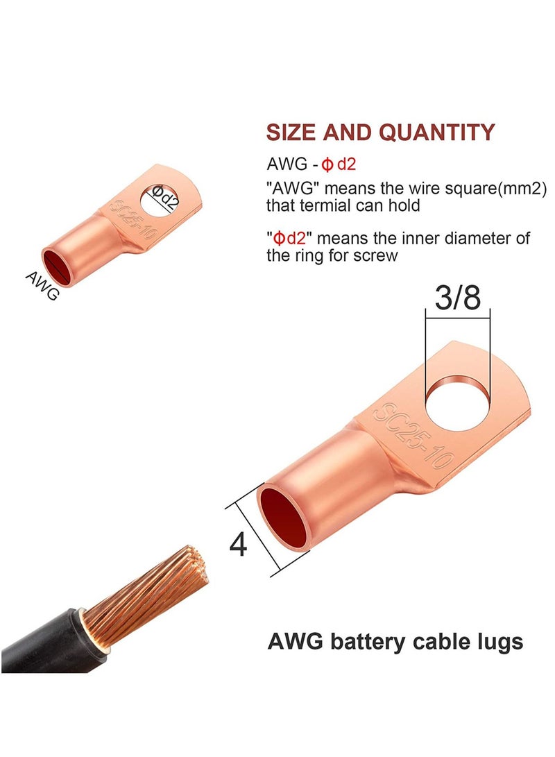 170 Pieces Copper Battery Cable Ends 12 Sizes Battery Wire Lugs Eyelets Tubular Ring Terminal Connectors Sc Terminals for Automotive Supplies Awg4, Awg6, Awg8, Awg10, Awg12 (metal Color) - Image 5