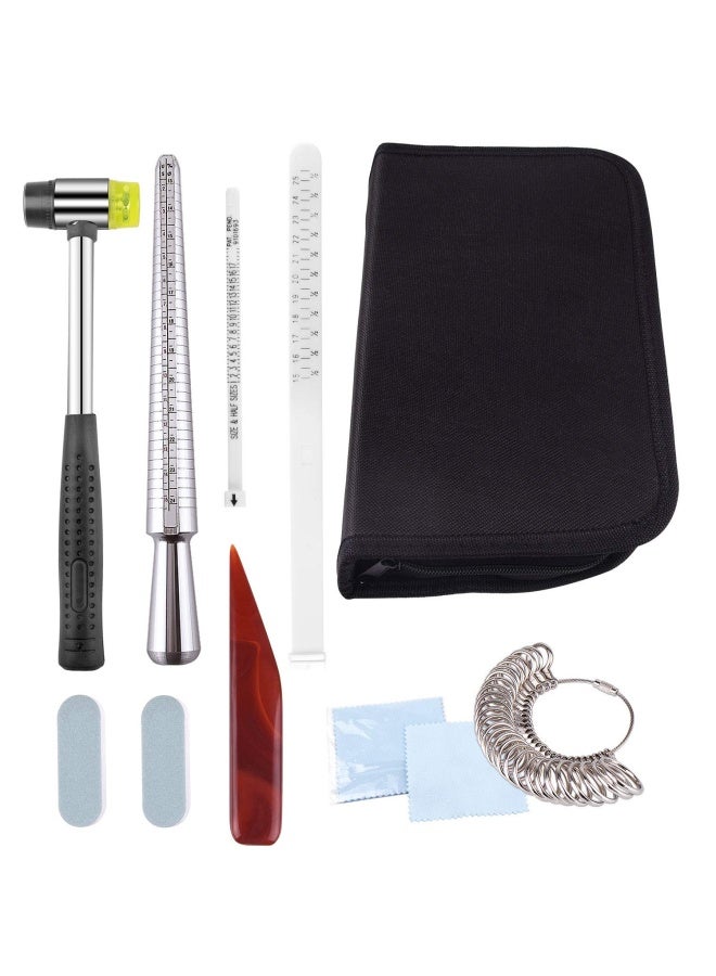 KUUQA Ring Sizer Measuring Tool Set Includes Ring Sizer Gauge Ring Mandrel Jewelry Hammer Ring Sizer Adjuster Jewelry Polishing Cloth Polishing Stick Polished Agate And Bracelet Gauge Sizer  - Image 2