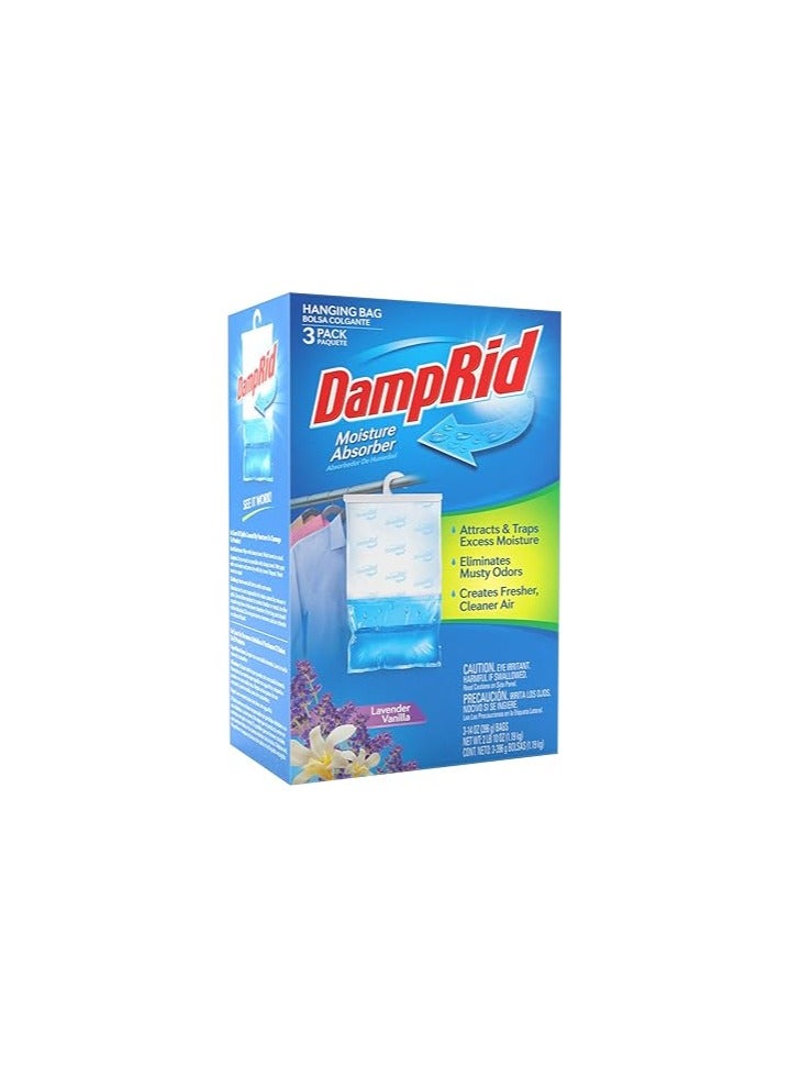 DampRid Lavender Vanilla Hanging Moisture Absorber, 3 Pack, for Fresher, Cleaner Air in Closets - Image 1