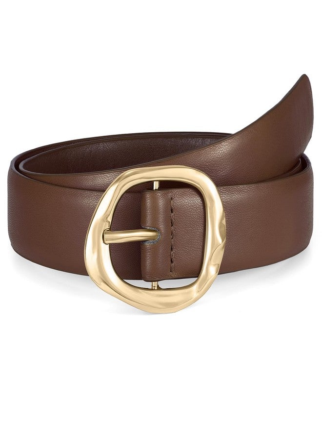 WHIPPY Leather Belt for Women Casual Waist Belt with Gold Buckle Fashion Ladies Belt for Jeans Pants Dress,Coffee,M - Image 1
