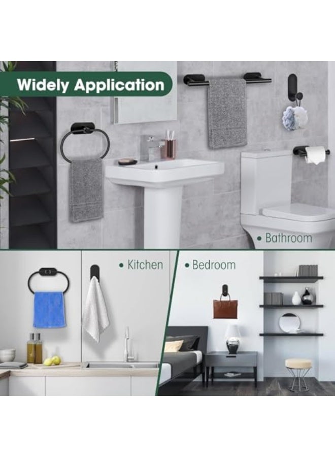 YelaJoy 4-Pieces Matte Black Bathroom Hardware Set, Self-Adhesive Bathroom Accessories, Stainless Steel Towel Holder Set Including 16in Towel Bar, Adhesive Toilet Paper Holder, Towel Ring,Hooks  - Image 4