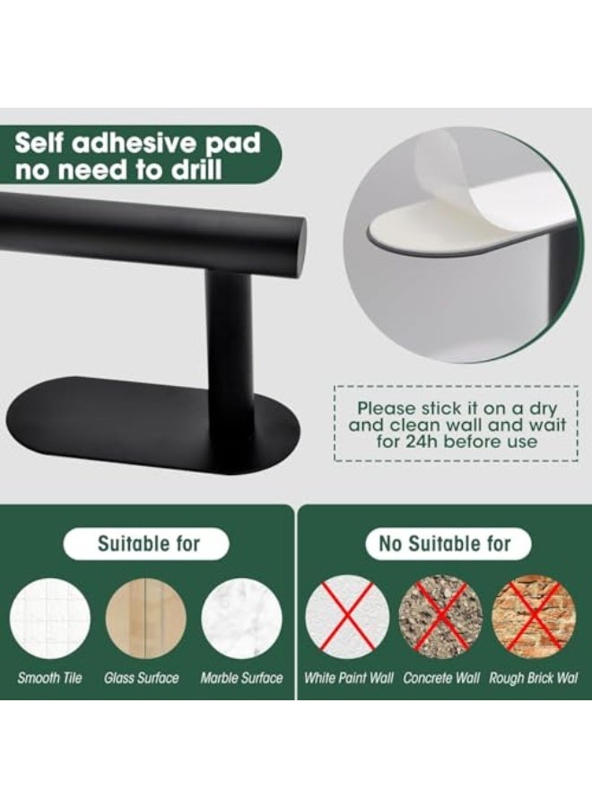 YelaJoy 4-Pieces Matte Black Bathroom Hardware Set, Self-Adhesive Bathroom Accessories, Stainless Steel Towel Holder Set Including 16in Towel Bar, Adhesive Toilet Paper Holder, Towel Ring,Hooks  - Image 3