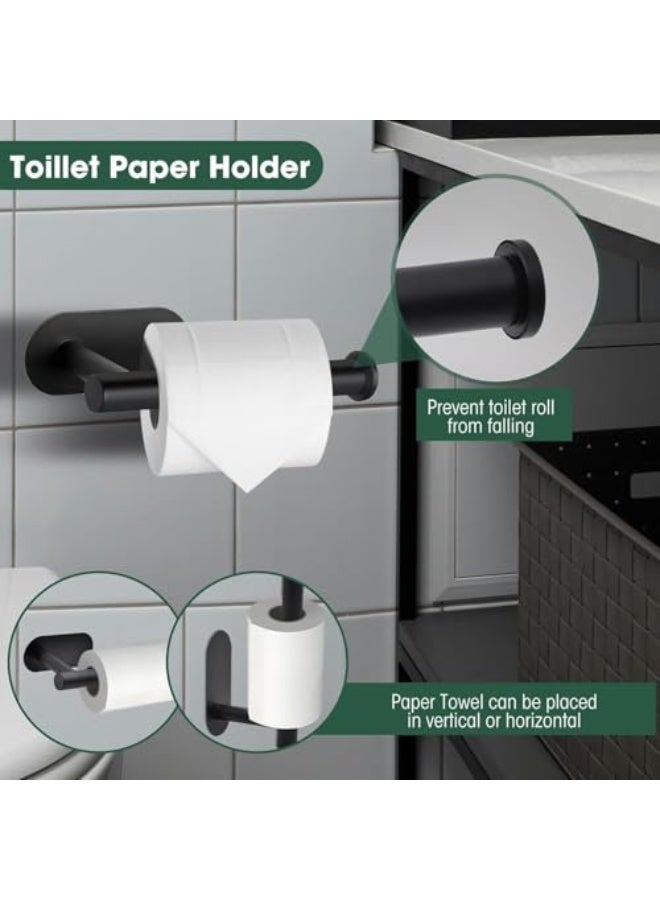 YelaJoy 4-Pieces Matte Black Bathroom Hardware Set, Self-Adhesive Bathroom Accessories, Stainless Steel Towel Holder Set Including 16in Towel Bar, Adhesive Toilet Paper Holder, Towel Ring,Hooks  - Image 5