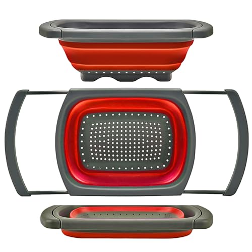Qimh Colander Collapsible, Over The Sink Veggies/Fruit 6-Quart Strainers and Colanders with Extendable Handles, Folding Strainer for Kitchen - Image 1