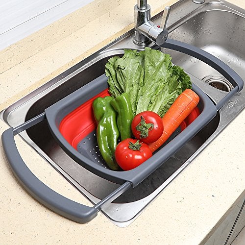 Qimh Colander Collapsible, Over The Sink Veggies/Fruit 6-Quart Strainers and Colanders with Extendable Handles, Folding Strainer for Kitchen - Image 2