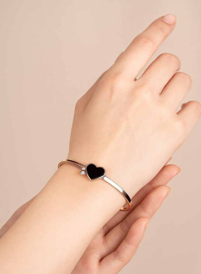 UMADEV Golden Adjustable/Openable Love Black Heart Stone Bracelet For Women, Stylish Diamond Nug Crystal Black Gemstone Heart Shape Kada Bangle Wrist Band Gift Jewellery For Women's And Girl's - Image 4