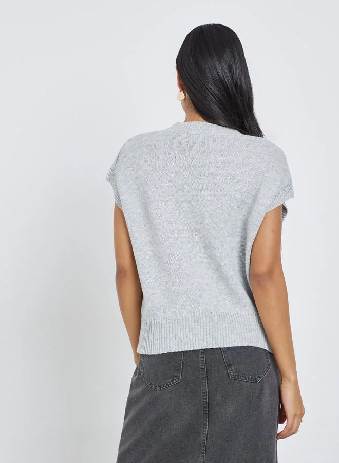 Styli Styli Grey Knit Vest Top with Floral Detail