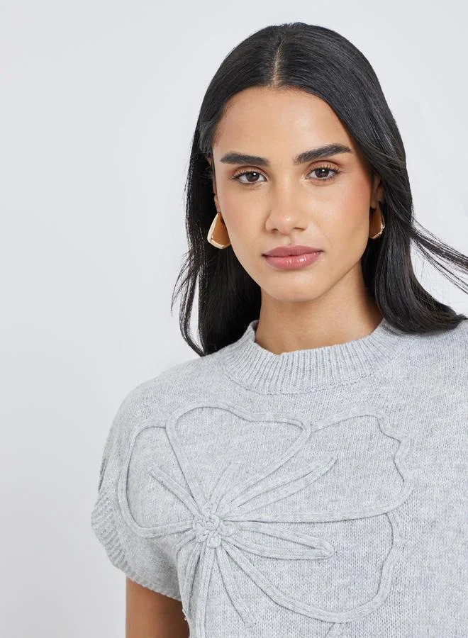 Styli Styli Grey Knit Vest Top with Floral Detail
