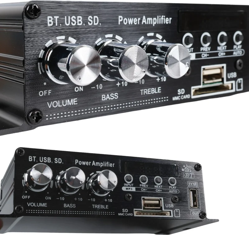 إيه واي تي Magicvoice YW-406L 12 Volt 100 Watt Motorcycle Bluetooth Amplifier USB SD Card 2 Channel Marketer Amplifier 154X80X42MM