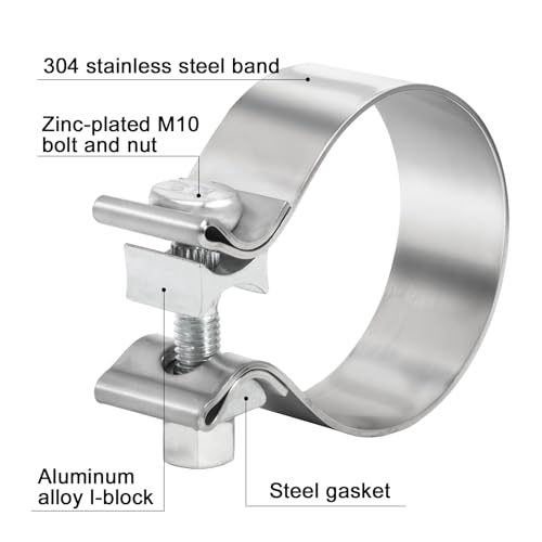 Tirol مشبك عادم TIROL 3 بقطر 3 بوصة مشبك عادم من الفولاذ المقاوم للصدأ ضيق لماسورة العادم بقطر 3 بوصة، ماسورة العادم 2 قطعة - Image 3