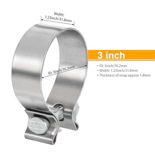 Tirol مشبك عادم TIROL 3 بقطر 3 بوصة مشبك عادم من الفولاذ المقاوم للصدأ ضيق لماسورة العادم بقطر 3 بوصة، ماسورة العادم 2 قطعة - Image 2