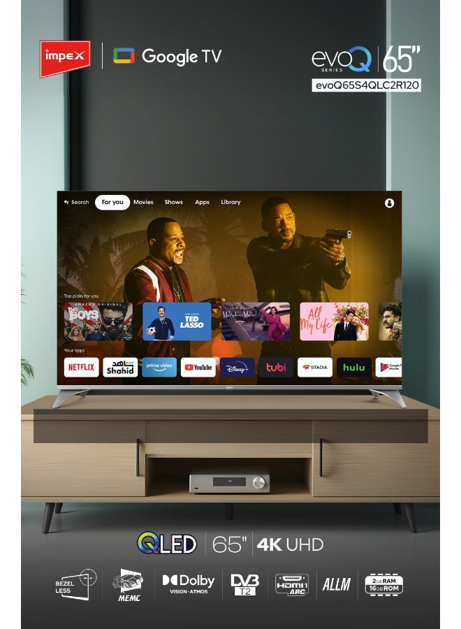 Impex 65 Inch QLED Google TV, 4K Ultra HD Smart TV, 120Hz DLG, Dolby Vision & Atmos, Voice Remote, Google Assistant, HDMI eARC, ALLM Gaming, WiFi Bluetooth, DVB-T2, Wall Mount, 2 Year Warranty - evoQ 65S4QLC2R120 Evoq65QLC Black - Image 2