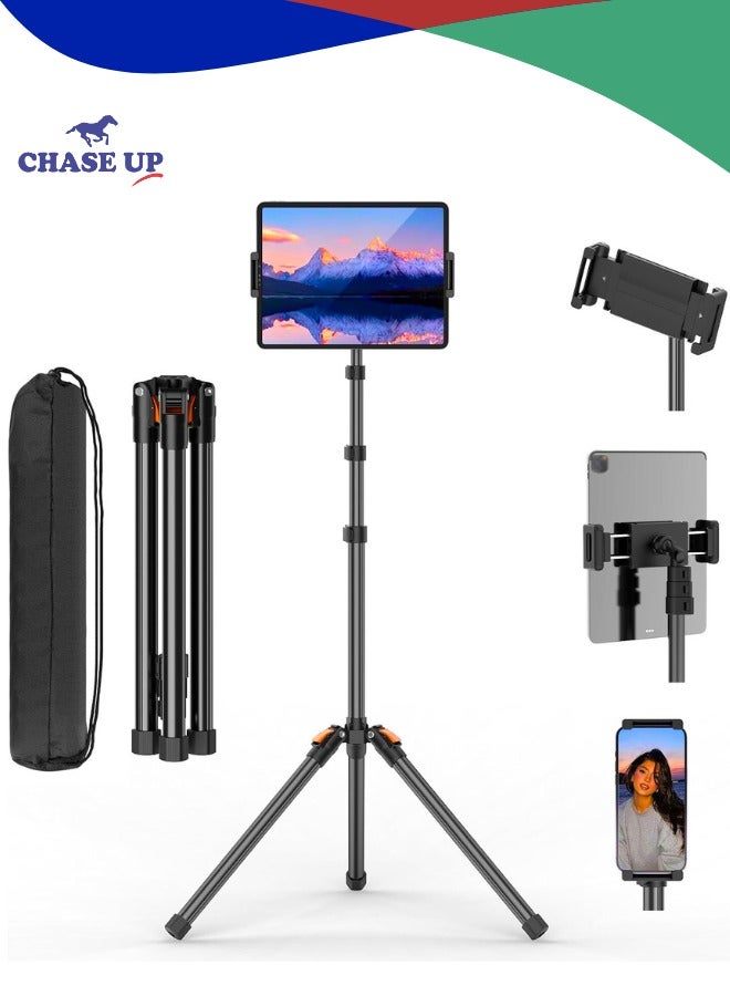 Chase Up 182cm/72" Tablet Floor Tripod Stand, Phone Tripod Stand with 360° Rotatable Ball Head &Travel Bag, Stable Foldable Tablet Mount for Travel/Watching/Vlogging, for iPad/Tablet/Kindle/Phone-Black - Image 1