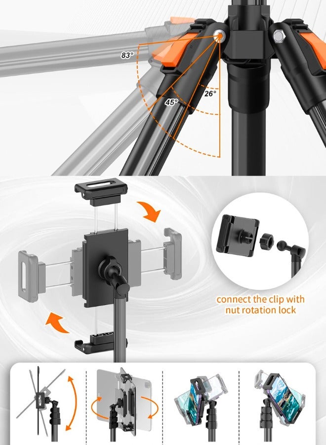 Chase Up 182cm/72" Tablet Floor Tripod Stand, Phone Tripod Stand with 360° Rotatable Ball Head &Travel Bag, Stable Foldable Tablet Mount for Travel/Watching/Vlogging, for iPad/Tablet/Kindle/Phone-Black - Image 2