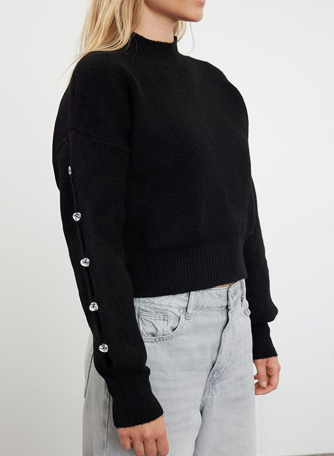 trendyol Black Soft Textured Button Detailed Knitwear Sweater TWOAW24KZ00384 - Image 3