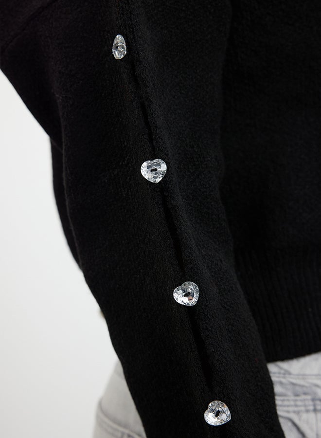 trendyol Black Soft Textured Button Detailed Knitwear Sweater TWOAW24KZ00384 - Image 4