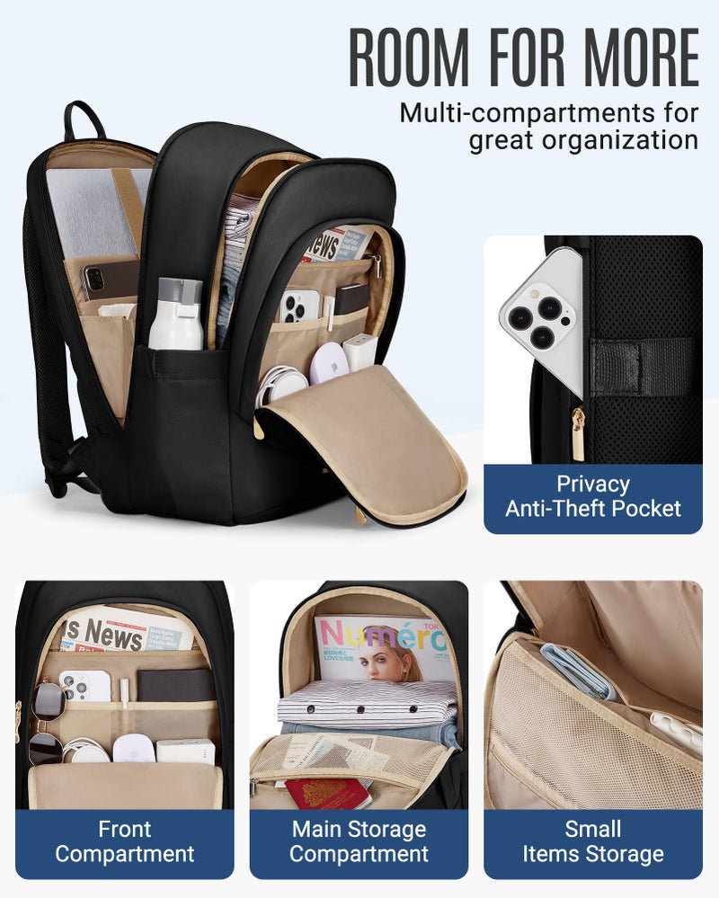 LIGHT FLIGHT Travel Laptop Backpack Women, 15.6 Inch Laptop Backpack with USB Charging Hole, Water Resistant College Bookbag, Black Computer Backpacks for Work, Gray - Image 4