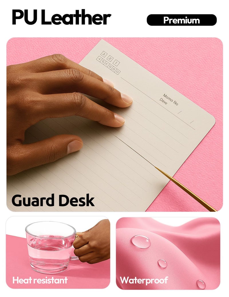 YSAGi Leather Desk Pad Protector, Large Mouse Pad, Non-Slip PU Leather Desk Blotter, Laptop Desk Pad/Mat, Waterproof Writing Pad for Office and Home (23.6" x 13.8", Pink) - Image 3