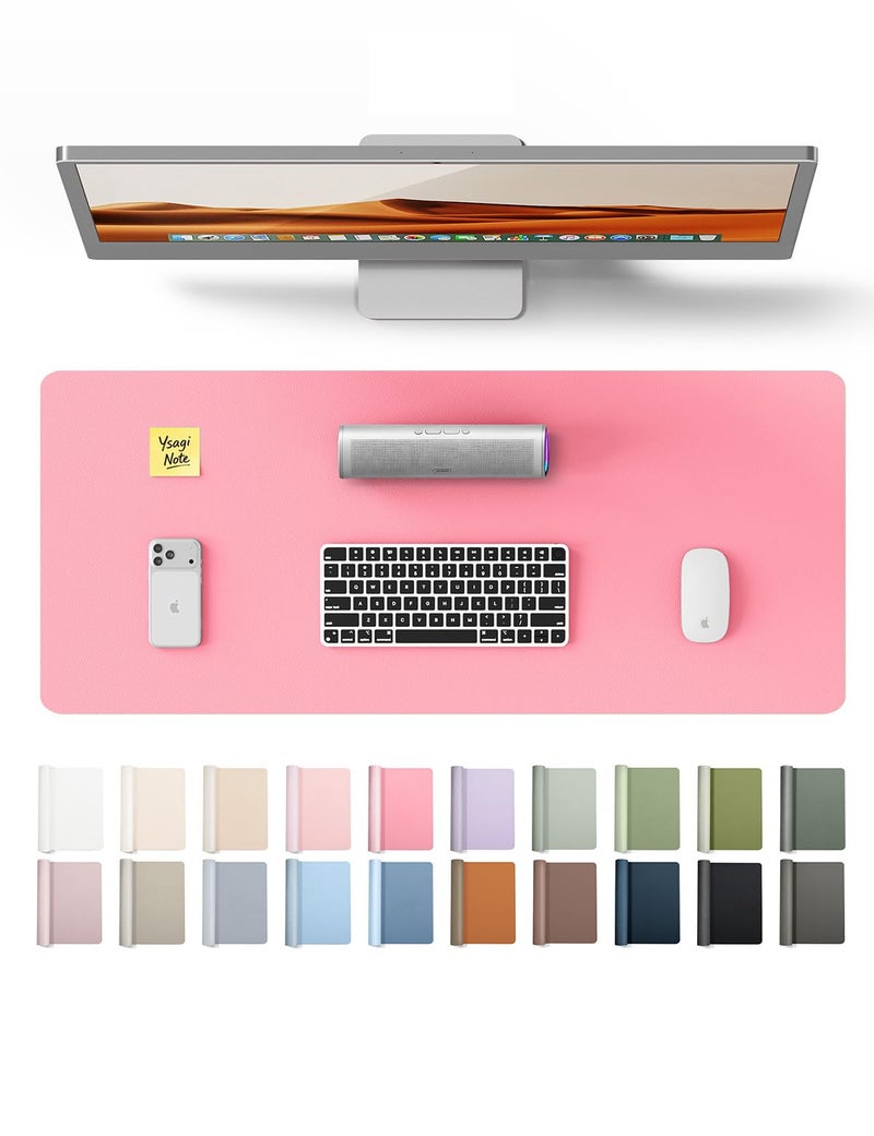YSAGi Leather Desk Pad Protector, Large Mouse Pad, Non-Slip PU Leather Desk Blotter, Laptop Desk Pad/Mat, Waterproof Writing Pad for Office and Home (23.6" x 13.8", Pink) - Image 1