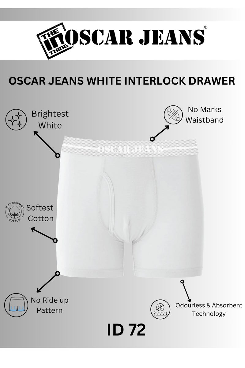 OSCAR JEANS Double-Knit 100% Cotton Mens Boxer Briefs Underwear Organic Ultrasoft Breathable Antibacterial Brightest White 3 Pack  - Image 3