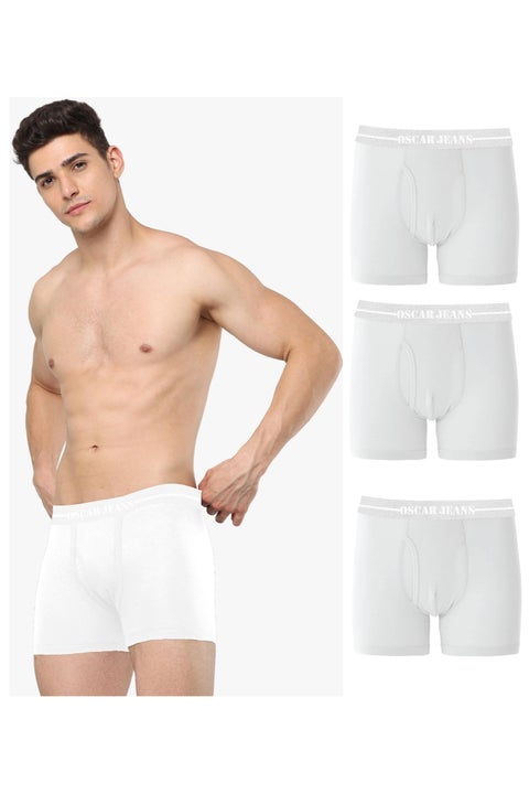 Double-Knit 100% Cotton Mens Boxer Briefs Underwear Organic Ultrasoft Breathable Antibacterial Brightest White 3 Pack