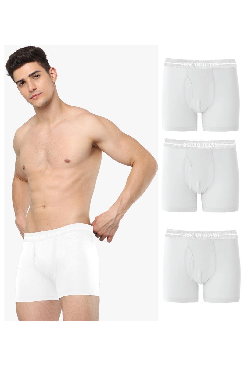 OSCAR JEANS Double-Knit 100% Cotton Mens Boxer Briefs Underwear Organic Ultrasoft Breathable Antibacterial Brightest White 3 Pack  - Image 1