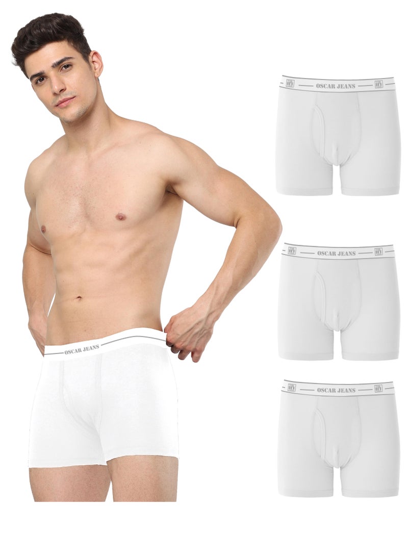 OSCAR JEANS - Double-Knit 100% Cotton Mens Boxer Briefs Underwear Organic Ultrasoft Breathable Antibacterial Brightest White 3 Pack - Image 1