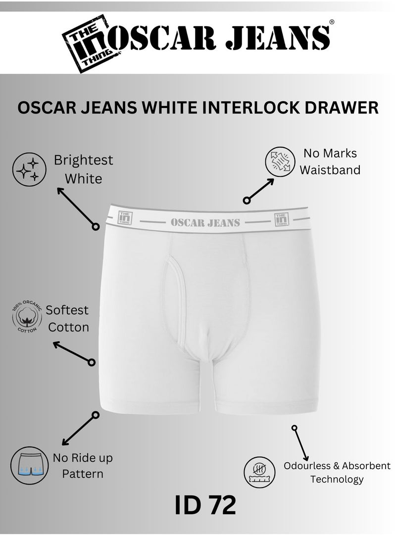 OSCAR JEANS - Double-Knit 100% Cotton Mens Boxer Briefs Underwear Organic Ultrasoft Breathable Antibacterial Brightest White 3 Pack - Image 1