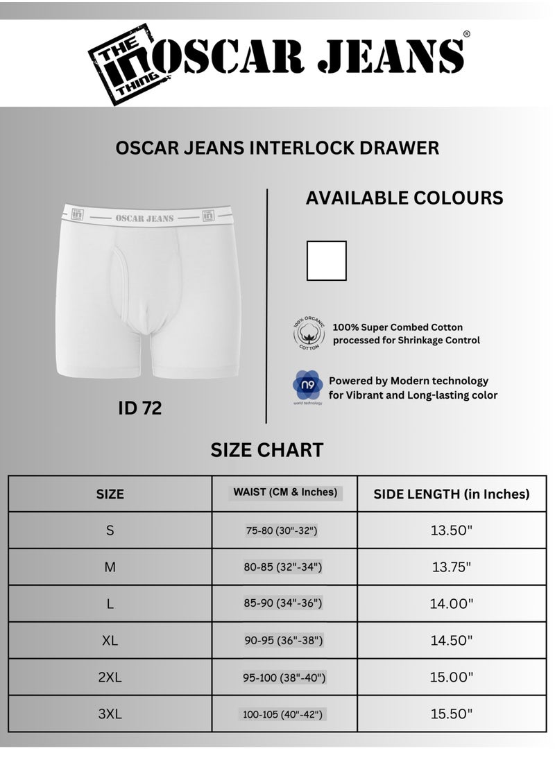 OSCAR JEANS - Double-Knit 100% Cotton Mens Boxer Briefs Underwear Organic Ultrasoft Breathable Antibacterial Brightest White 3 Pack - Image 1