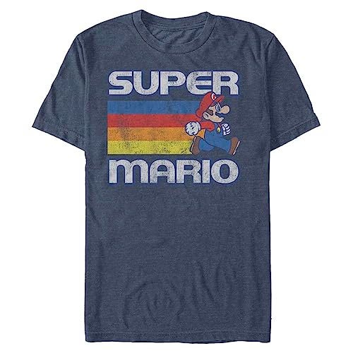 Nintendo Mens Super Mario Running Retro Stripe T-Shirt, Navy Blue Heather, XX-Large US - Image 1