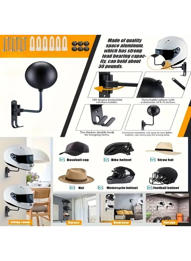 Motorcycle Helmet Holder Dual Hook Design 180 Degree Rotatable Arms Space Aluminum Helmet Organizer For Helmets Football Caps Hard Hats Baseball Caps Home Decor Garage Organization Gift For Motorcycle Enthusiasts - Image 3