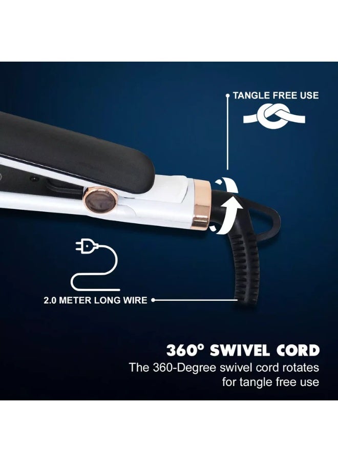 VGR Professional Hair Straightener Ceramic Flat Iron V-515 , Salon Hair Iron with Adjustable Temperature 210°C–450°F, LED Display, Anti-Scald Design, Lockable Switch, 360° Swivel Cord, Frizz Control Styling Tool for Smooth Shiny Hair white - Image 2