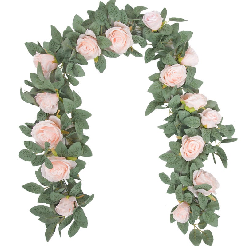 Der Rose 2 Pcs 13Ft Artificial Eucalyptus Flower Garland with Fake Silk Rose Flower Vine Rose Leaves Greenery Garland for Wedding Arch Table Wall Backdrop Party Room Decor Pink