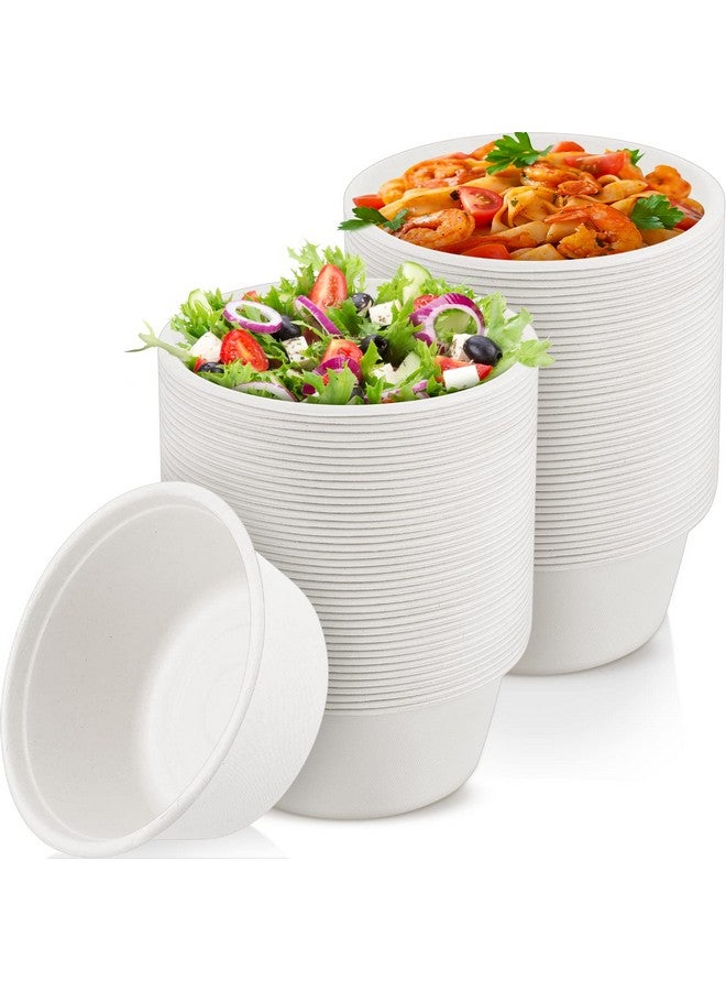 Tessco 100 Pack Large Disposable Salad Bowls 32/40 Oz Deep Heavy Duty Paper Bowls Sugarcane Fiber Compostable Biodegradable Microwave Safe for Hot Cold Soup Ramen Popcorn Pasta(White Color,40 Oz) - Image 1