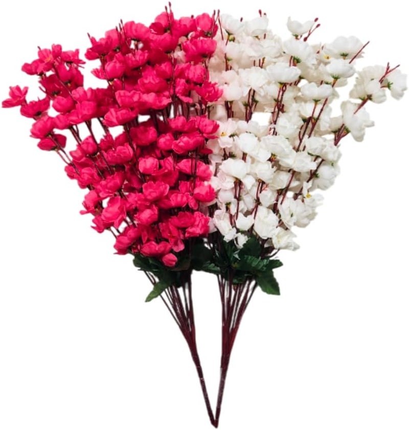 Sheux Artificial Plant Cherry Blossom Combo (White & Dark Pink) Home Decor, Wedding & Events Decoration, Gifting Bouquet, Artificial Flower(2 Pieces) - Image 1