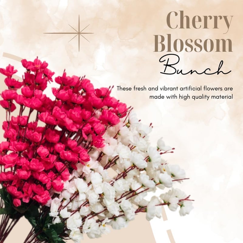 Sheux Artificial Plant Cherry Blossom Combo (White & Dark Pink) Home Decor, Wedding & Events Decoration, Gifting Bouquet, Artificial Flower(2 Pieces) - Image 3